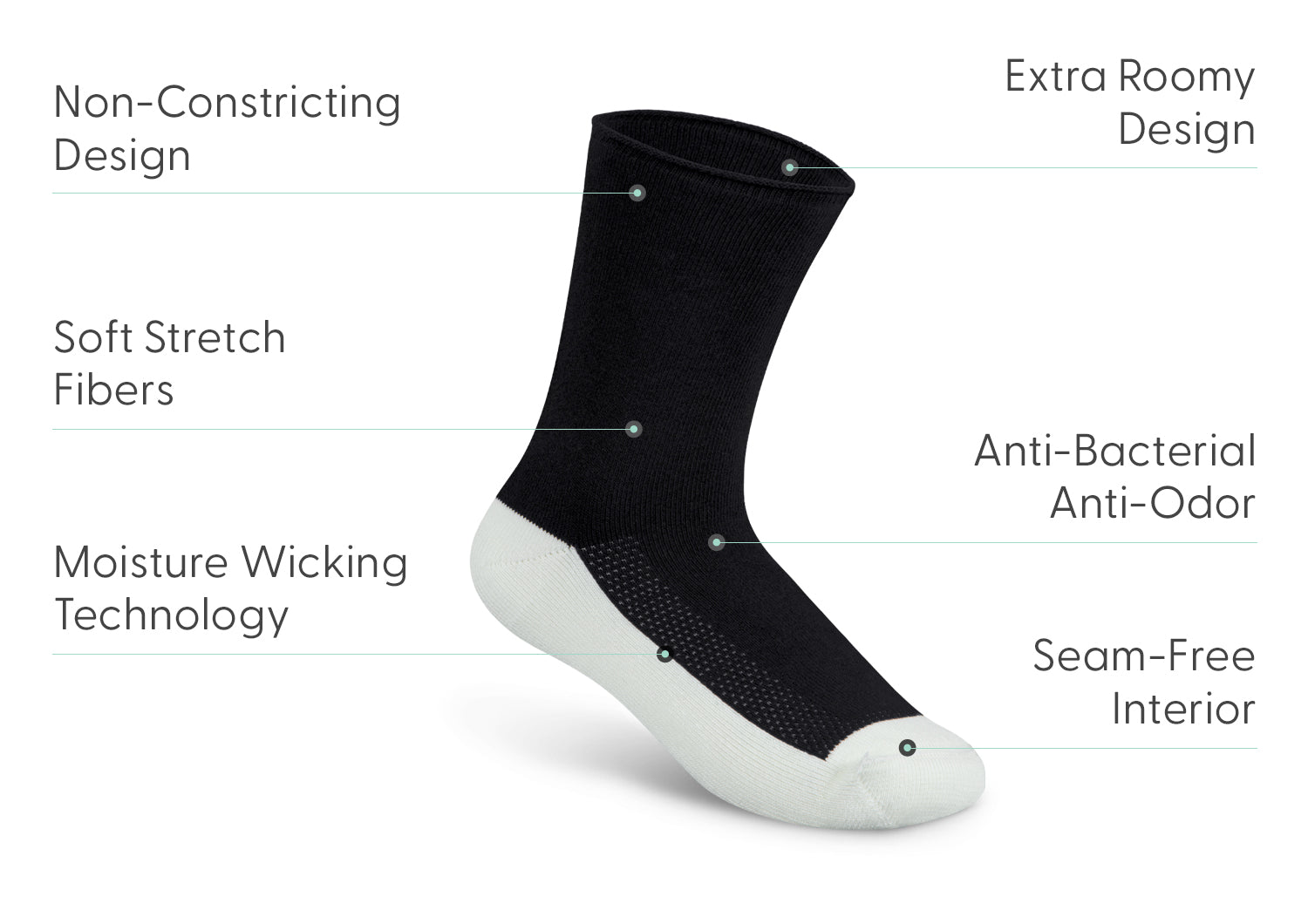 Extra Roomy Diabetic Socks (Thick) - Black