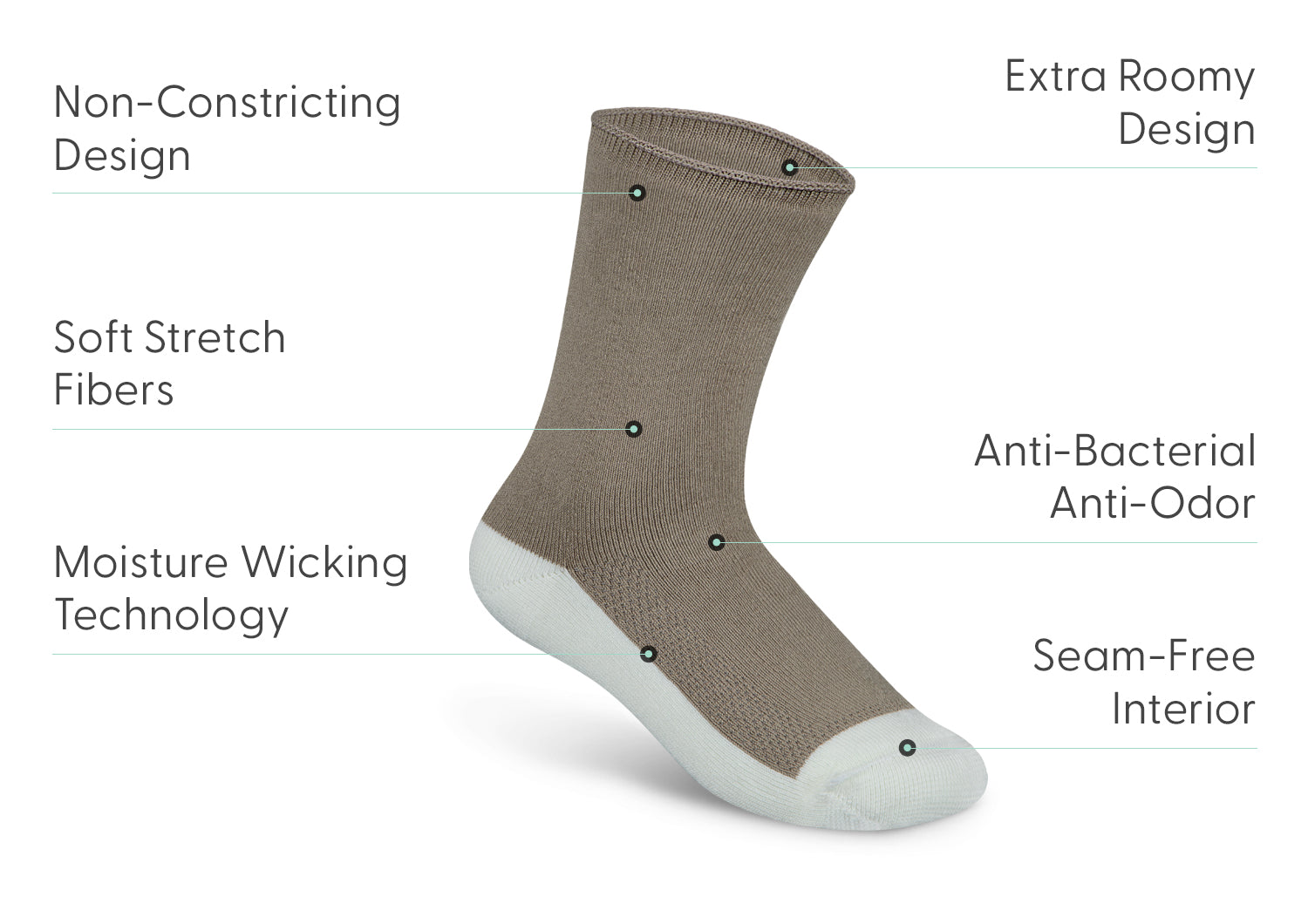 Extra Roomy Diabetic Socks (Thick) - Brown
